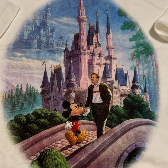 RARE Vintage Original The Art Of Disney T-Shirt - Mickey And Walt Bridge Stroll - Picture 2 of 7